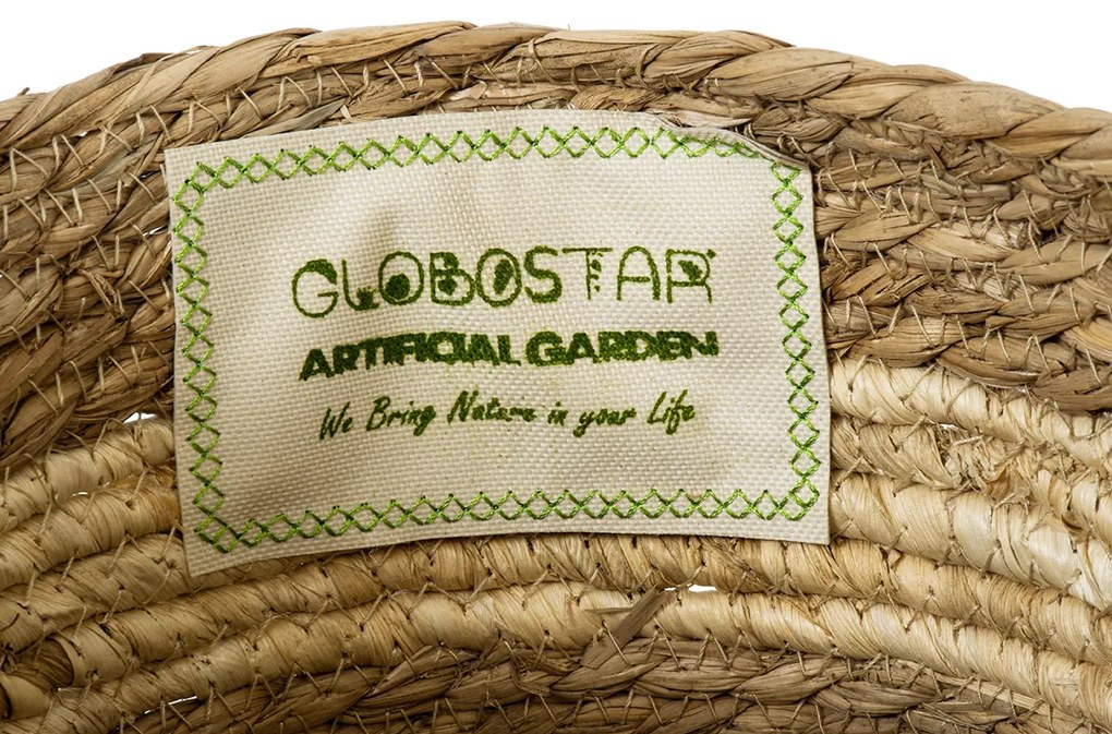 GloboStar® Artificial Garden KYTHIRA 20273 Διακοσμητικό Πλεκτό Καλάθι - Κασπώ Γλάστρα - Flower Pot Μπεζ με Λευκό Φ22cm x Υ15cm