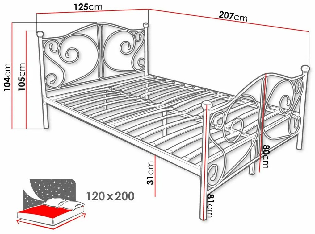 Κρεβάτι Elmira 101, Μονόκλινο, Μαύρο, 120x200, Μέταλλο, Τάβλες για Κρεβάτι, 125x207x104cm, 21 kg, Ξύλο: Σημύδα | Epipla1.gr