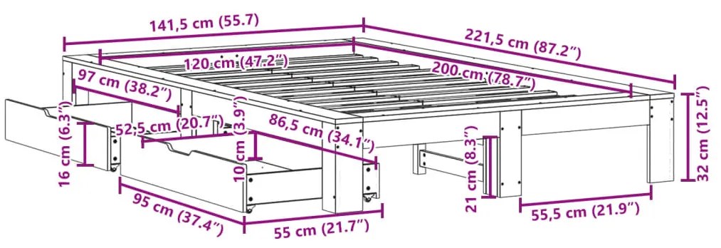 Σκελετός Κρεβ. Χωρίς Στρώμα Καφέ Κεριού 120x200 εκ Μασίφ Πεύκο - Καφέ
