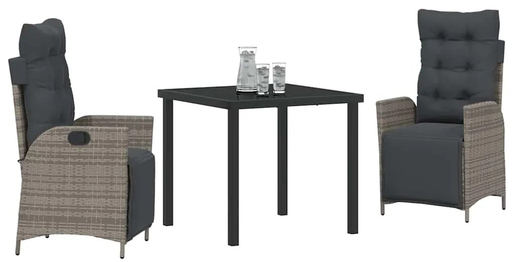 vidaXL Σέτ φαγητού για κήπο με μαξιλάρι 3 pcs Γκρι συνθετικό ρατάν