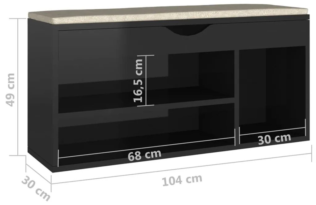 Παπουτσοθήκη Γυαλ. Μαύρη 104x30x49εκ. Επεξ. Ξύλο με Μαξιλάρι - Μαύρο