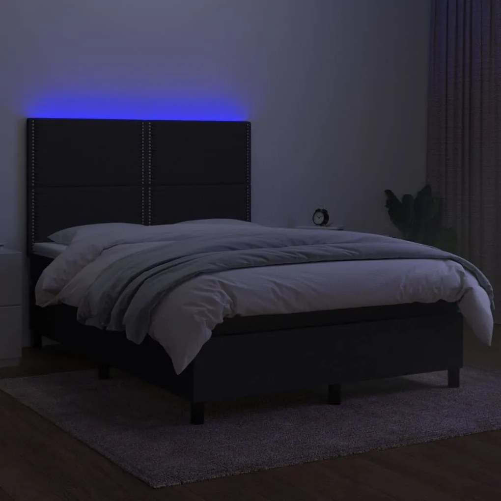 Κρεβάτι Boxspring με Στρώμα &amp; LED Μαύρο 140x200 εκ. Υφασμάτινο - Μαύρο