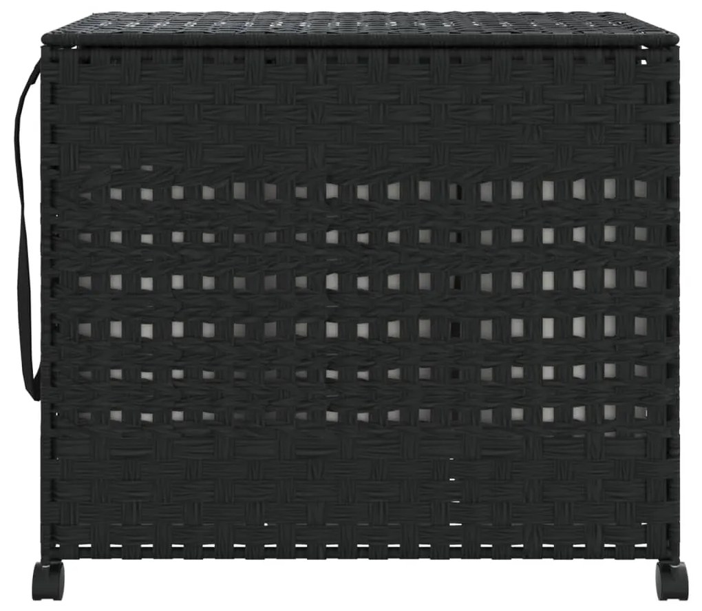 vidaXL Καλάθι Άπλυτων με Τροχούς Μαύρο 66x35x60 εκ. από Ρατάν
