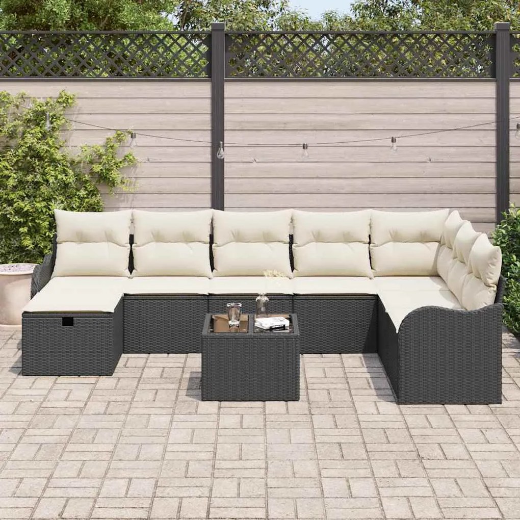 vidaXL Σετ Καναπέ Κήπου 9 pcs Μαύρο και κρεμ 287,5 x 177,5 x 85 εκ.