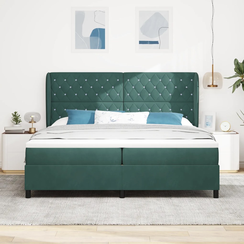 vidaXL κρεβάτι box spring με στρώμα σκούρο πράσινο 200x200 εκ. βελούδινο