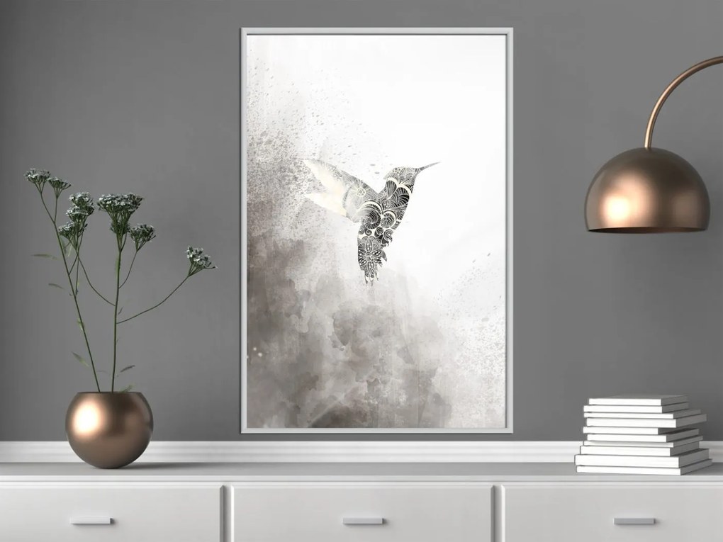 Αφίσα - Hummingbird in Shades of Grey - 20x30 - Χρυσό - Χωρίς πασπαρτού