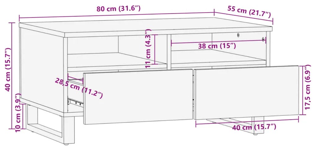 Τραπεζάκι Σαλονιού 80x55x40 εκ. από Μασίφ Ξύλο Μάνγκο - Καφέ