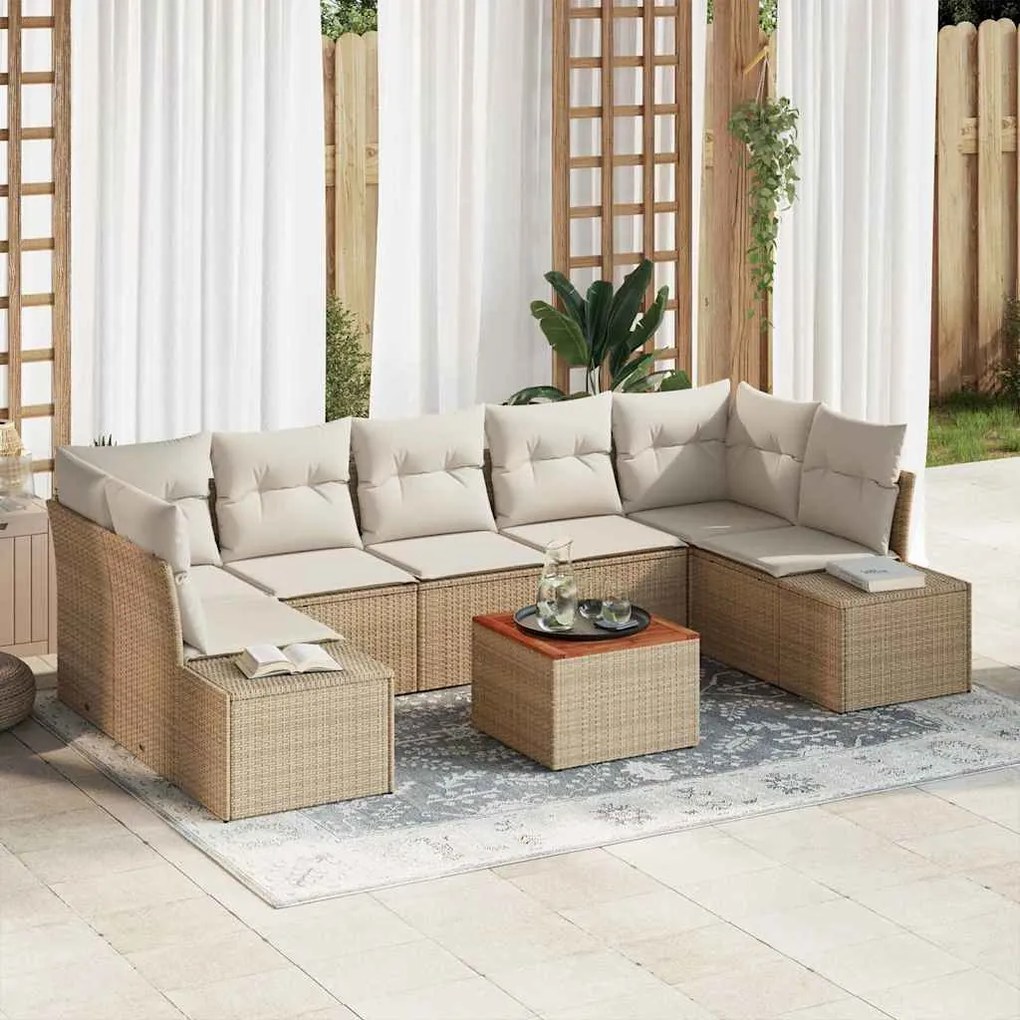 vidaXL Σετ Καναπέ Κήπου με μαξιλάρι 8 pcs Μπεζ Πολυ ράταν