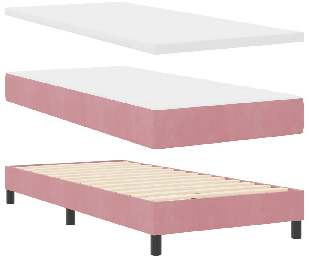 vidaXL Κρεβάτι Box Spring με Στρώμα Ροζ 90x200 εκ Βελούδο