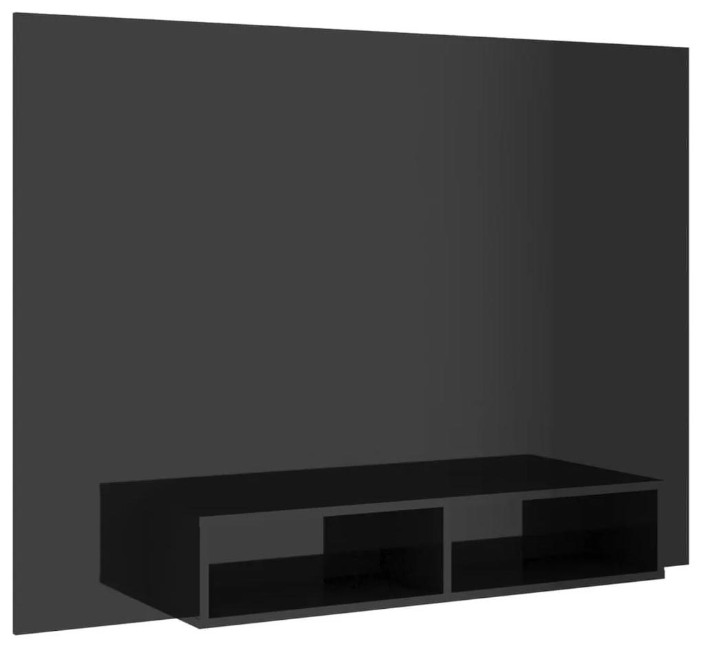Έπιπλο Τηλεόρασης Τοίχου Γυαλ. Μαύρο 135x23,5x90εκ. Μοριοσανίδα - Μαύρο