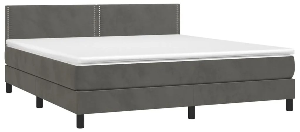 vidaXL Κρεβάτι Boxspring με Στρώμα & LED Σκ. Γκρι 180x200εκ. Βελούδινο