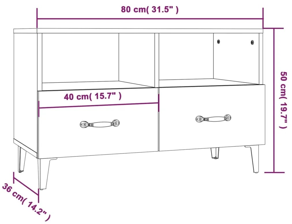 Έπιπλο Τηλεόρασης Καφέ Δρυς 80x36x50 εκ. Επεξ. Ξύλο - Καφέ