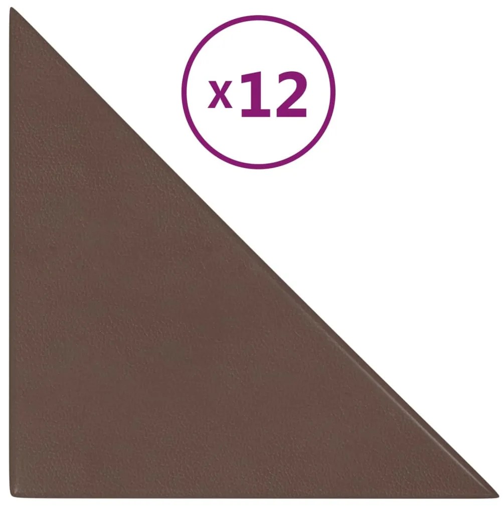 vidaXL Πάνελ Τοίχου 12 τεμ. Καφέ 30 x 30 εκ. 0,54 μ² Συνθετικό Δέρμα