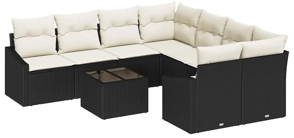 vidaXL Σετ Καναπέ με μαξιλάρι 9 pcs Μαύρο και Κρέμα συνθετικό ρατάν