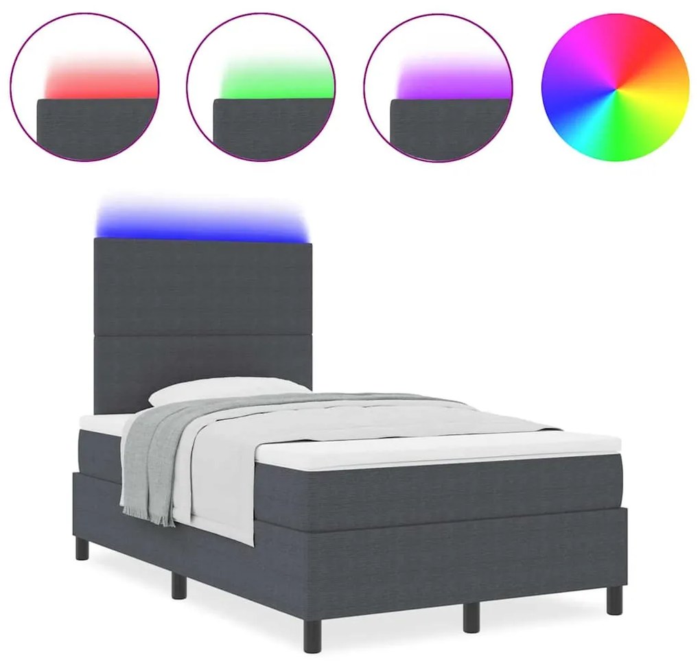 vidaXL LED Κρεβάτι με βάθρο Σκούρο Γκρι και Λευκό 120 x 200 cm