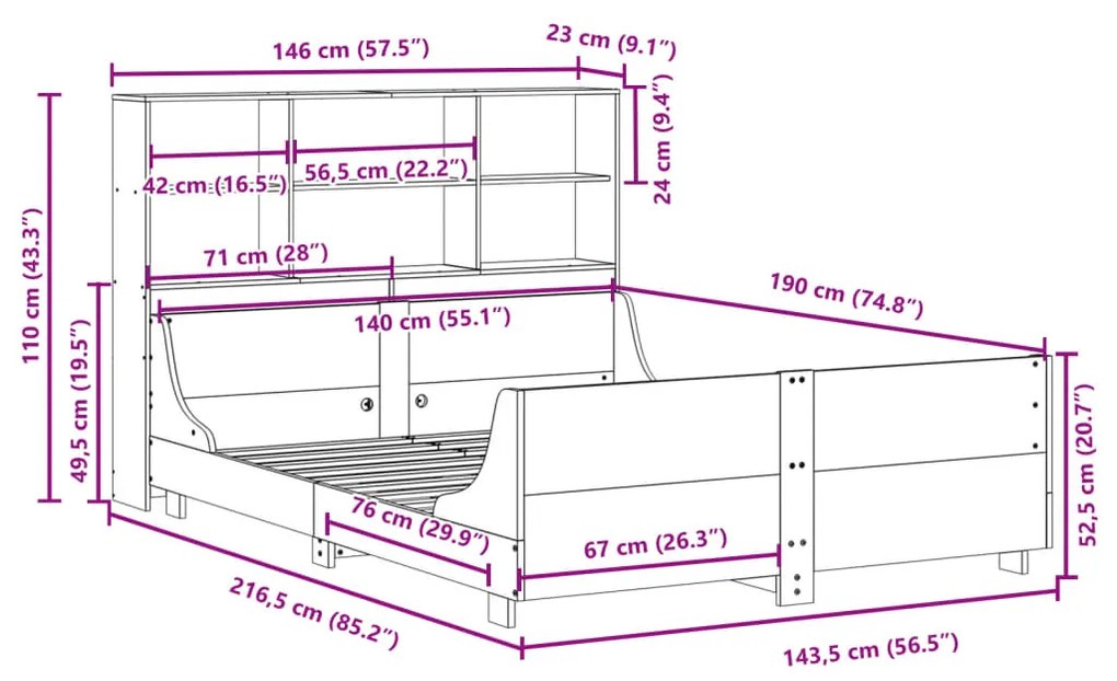 ΚΡΕΒΑΤΙ ΒΙΒΛΙΟΘΗΚΗ ΧΩΡΙΣ ΣΤΡΩΜΑ ΚΑΦΕ 140X190 ΕΚ ΜΑΣΙΦ ΠΕΥΚΟ 3323820