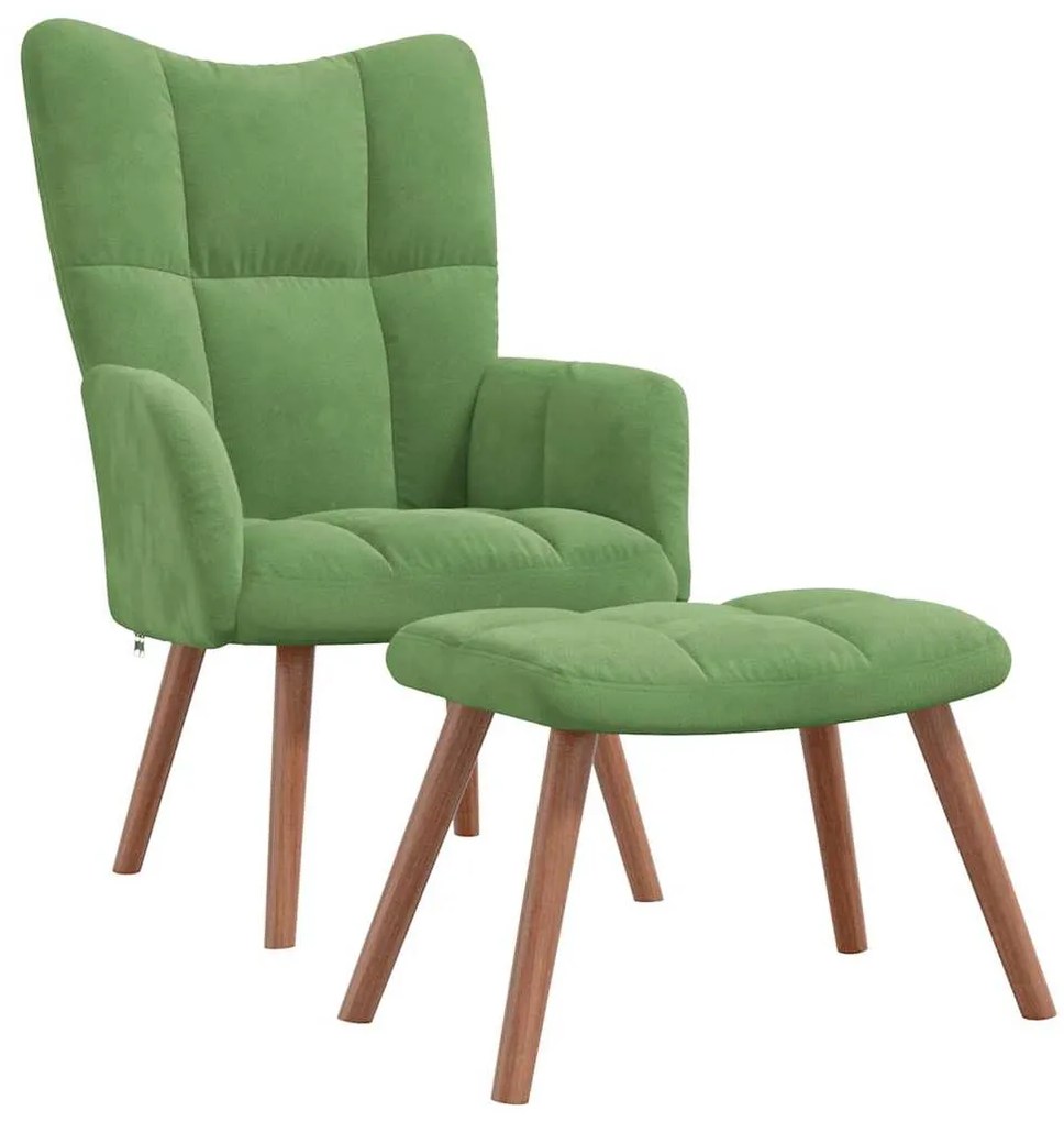 vidaXL Πολυθρόνα Relax Ανοιχτό Πράσινο Βελούδινη με Σκαμπό