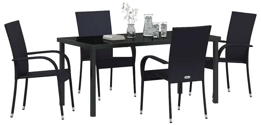 vidaXL Σέτ φαγητού για κήπο 5 pcs Μαύρο Πολυ ράταν