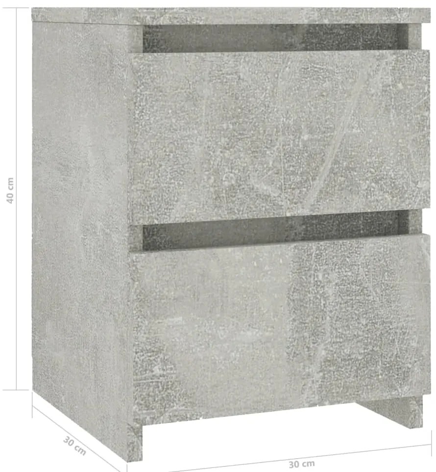 vidaXL Κομοδίνα 2 τεμ. Γκρι Σκυροδέματος 30x30x40 εκ. από Επεξ. Ξύλο
