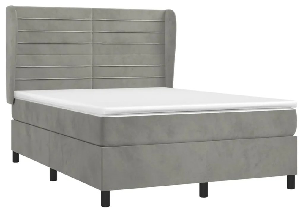 vidaXL Κρεβάτι Boxspring με Στρώμα Ανοιχτό Γκρι 140x200 εκ. Βελούδινο