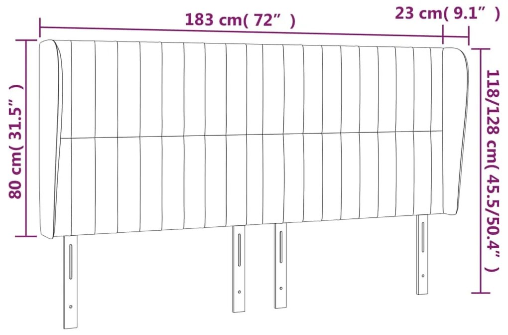 Κεφαλάρι με Πτερύγια Σκούρο Γκρι 183x23x118/128 εκ. Βελούδινο 3118255