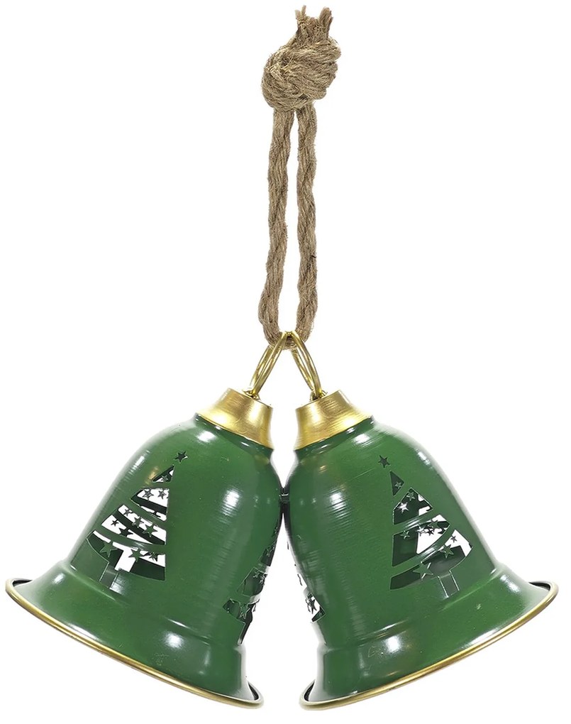 Χριστουγεννιάτικο Κρεμαστό Διακοσμητικό 2 Καμπάνες Πράσινο 19cm