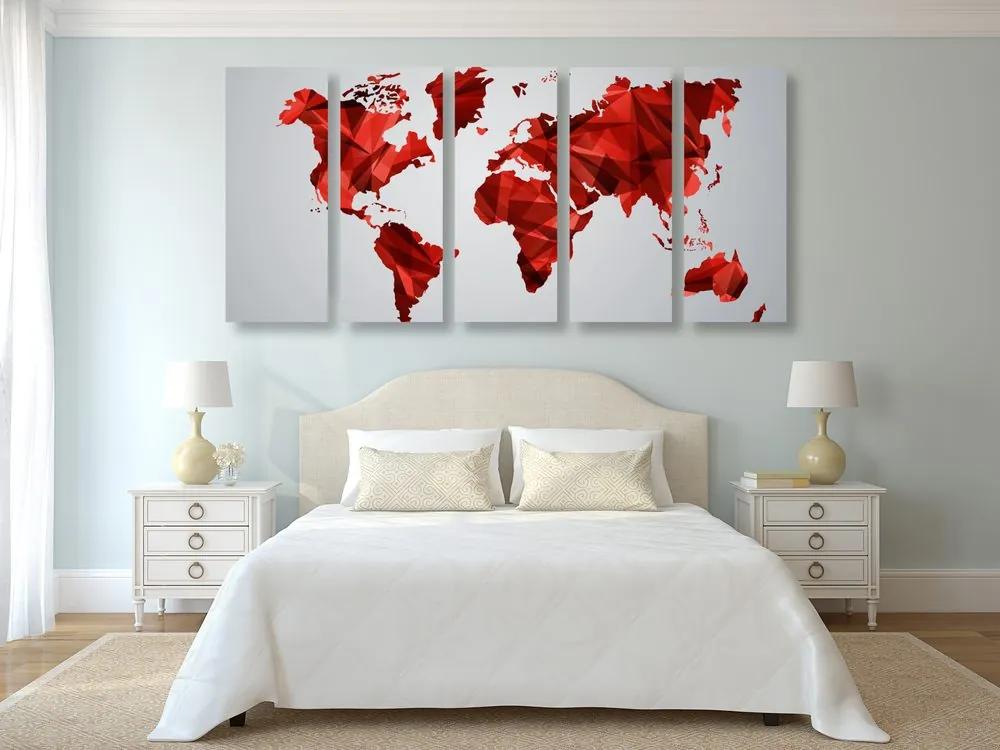 Χάρτης εικόνων 5 μερών του κόσμου σε διανυσματικό σχέδιο γραφικών με κόκκινο χρώμα - 100x50