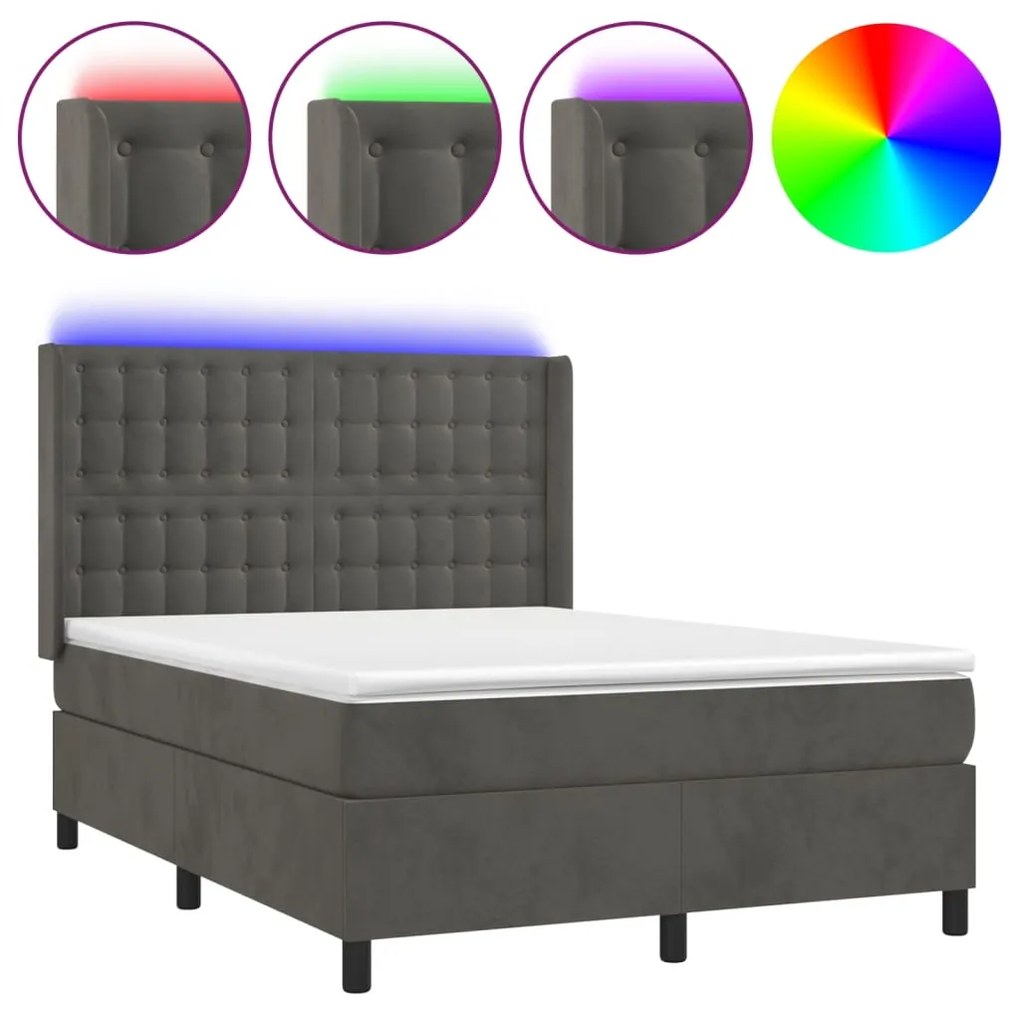 ΚΡΕΒΑΤΙ BOXSPRING ΜΕ ΣΤΡΩΜΑ &amp; LED ΣΚ. ΓΚΡΙ 140X190ΕΚ. ΒΕΛΟΥΔΙΝΟ 3139800