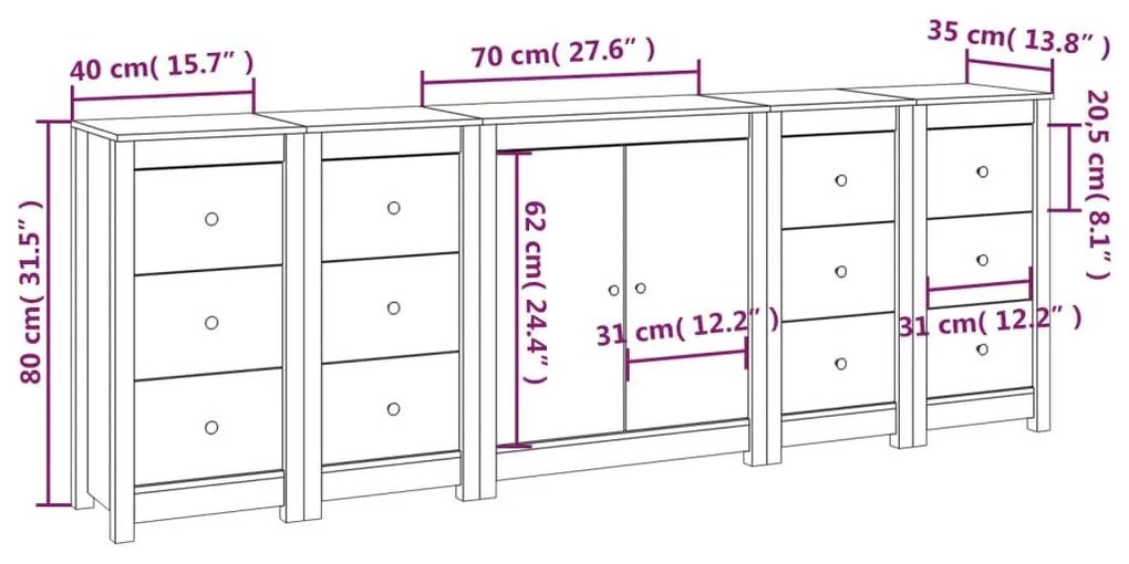 Συρταριέρα 230x35x80 εκ. από Μασίφ Ξύλο Πεύκου - Καφέ