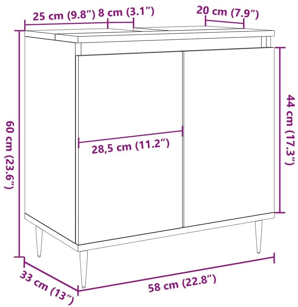 Ντουλάπι Μπάνιου Γκρι Σκυροδεμ. 58 x 33 x 60 εκ. Επεξεργ. Ξύλο - Γκρι