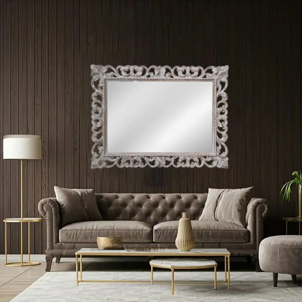 Artekko Mirroki Ξύλινος Λευκός Πατίνα Σκαλιστός Καθρέπτης Τοίχου (120x90)cm - 667-4018 - 667-4018