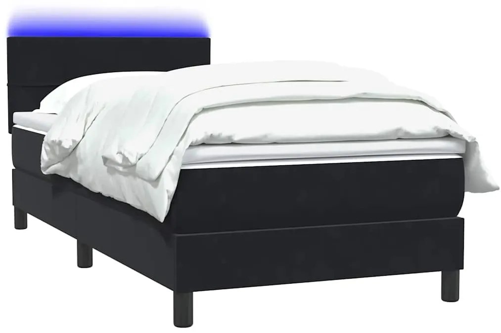 vidaXL Κρεβάτι Boxspring με Στρώμα & LED Μαύρο 80x220 εκ. Βελούδινο