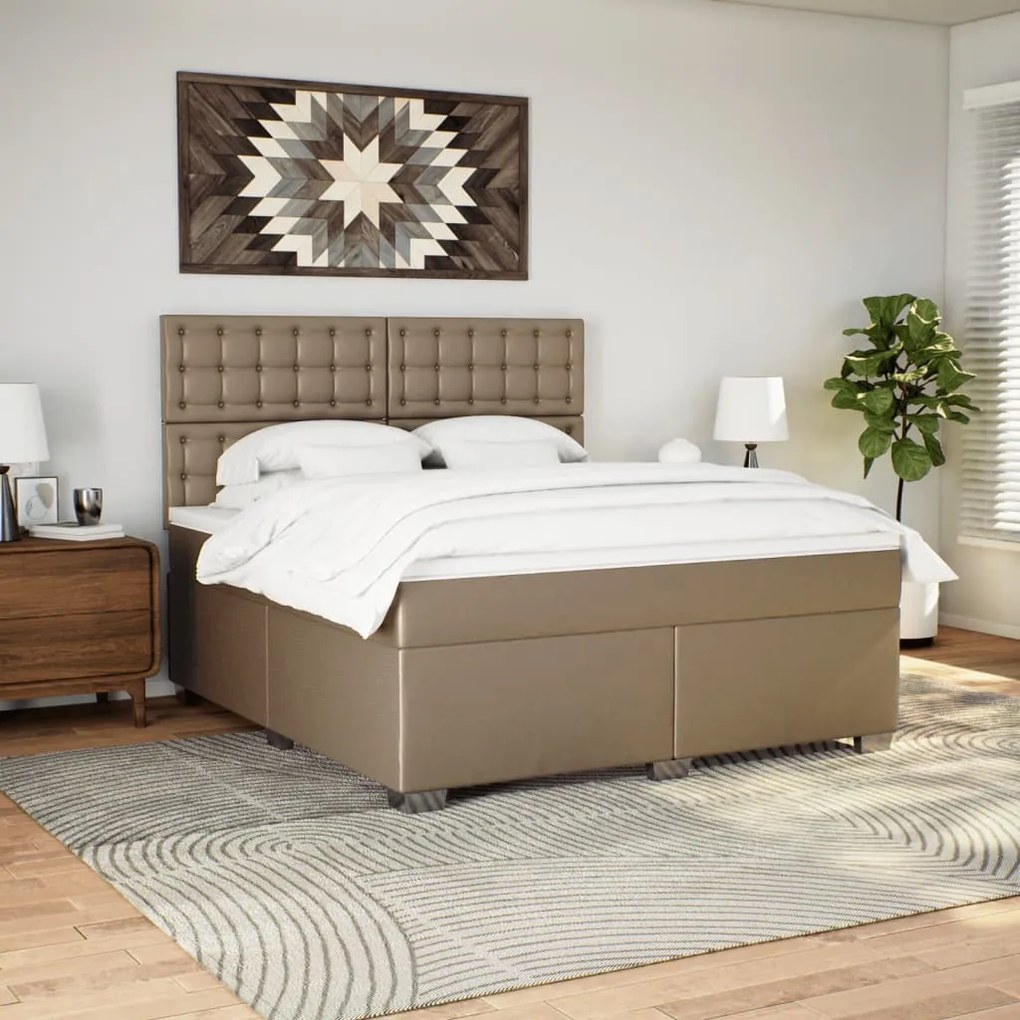 vidaXL Κρεβάτι Boxspring με Στρώμα Καπουτσίνο 180x200 εκ. Συνθ. Δέρμα