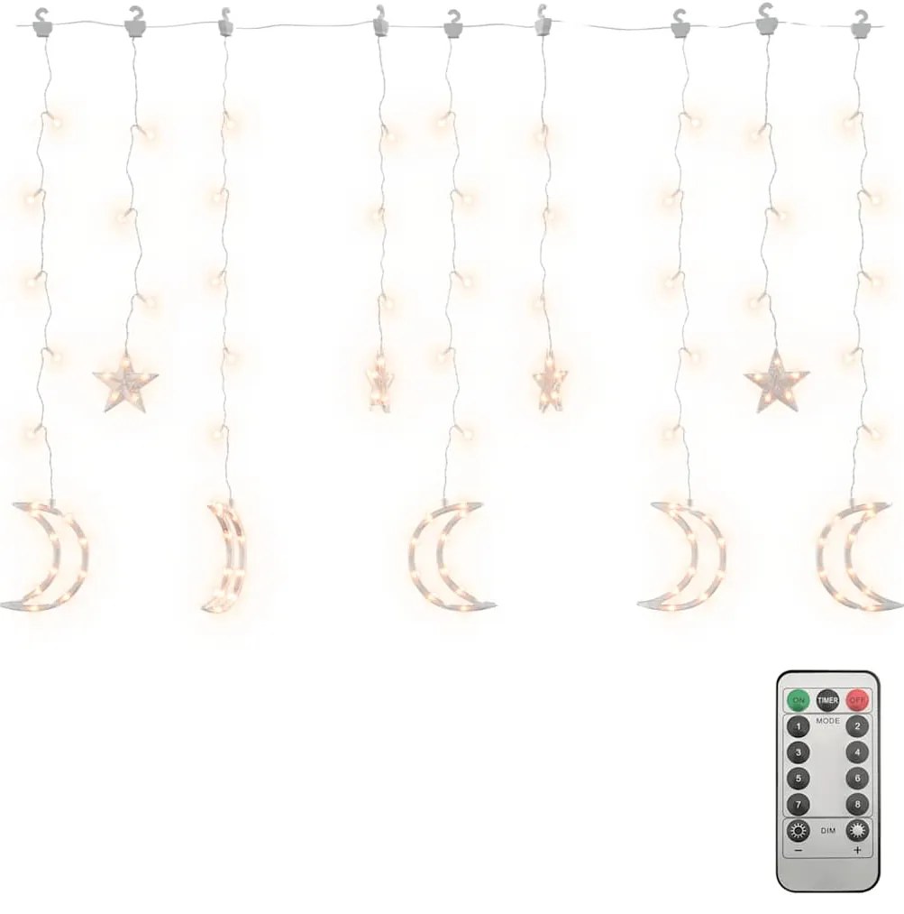 vidaXL Λαμπάκια σε Σχήμα Αστέρι & Φεγγάρι Θερμό Λευκό Χειριστ. 138 LED