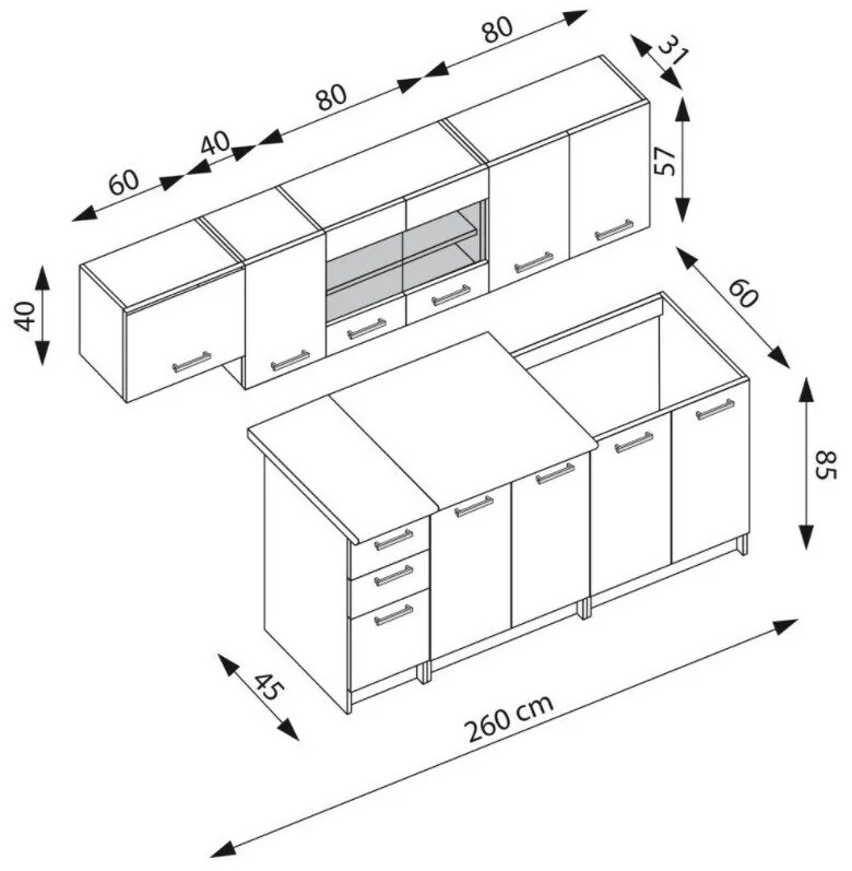 Σετ κουζίνας Houston 1182, 260x60cm, 141 kg, Πάγκος, Πλαστικοποιημένη μοριοσανίδα | Epipla1.gr