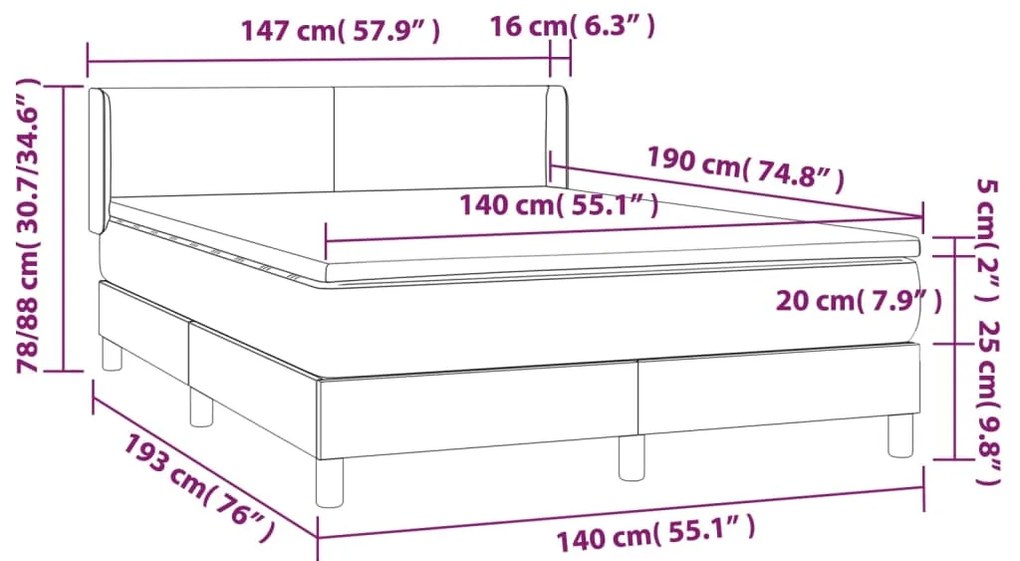 vidaXL Κρεβάτι Boxspring με Στρώμα Σκούρο Μπλε 140x190 εκ. Βελούδινο