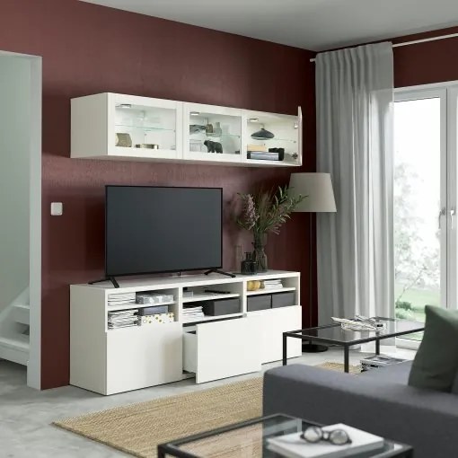 BESTÅ σύνθεση αποθήκευσης TV/γυάλινες πόρτες/συρτάρια με μαλακό κλείσιμο, 180x42x192 cm 794.071.91