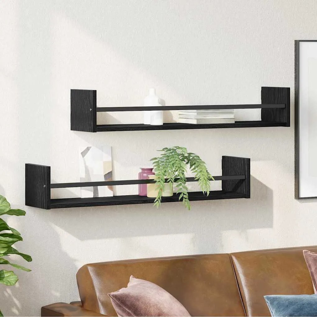 vidaXL Ράφι Τοίχου 2 pcs Μαύρη δρυς 80 x 16 x 14 cm Επεξεργασμένο ξύλο
