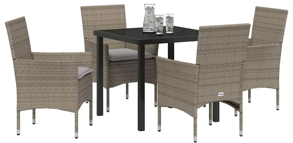 vidaXL Σέτ φαγητού για κήπο με μαξιλάρι 5 pcs Γκρι Πολυ ράταν