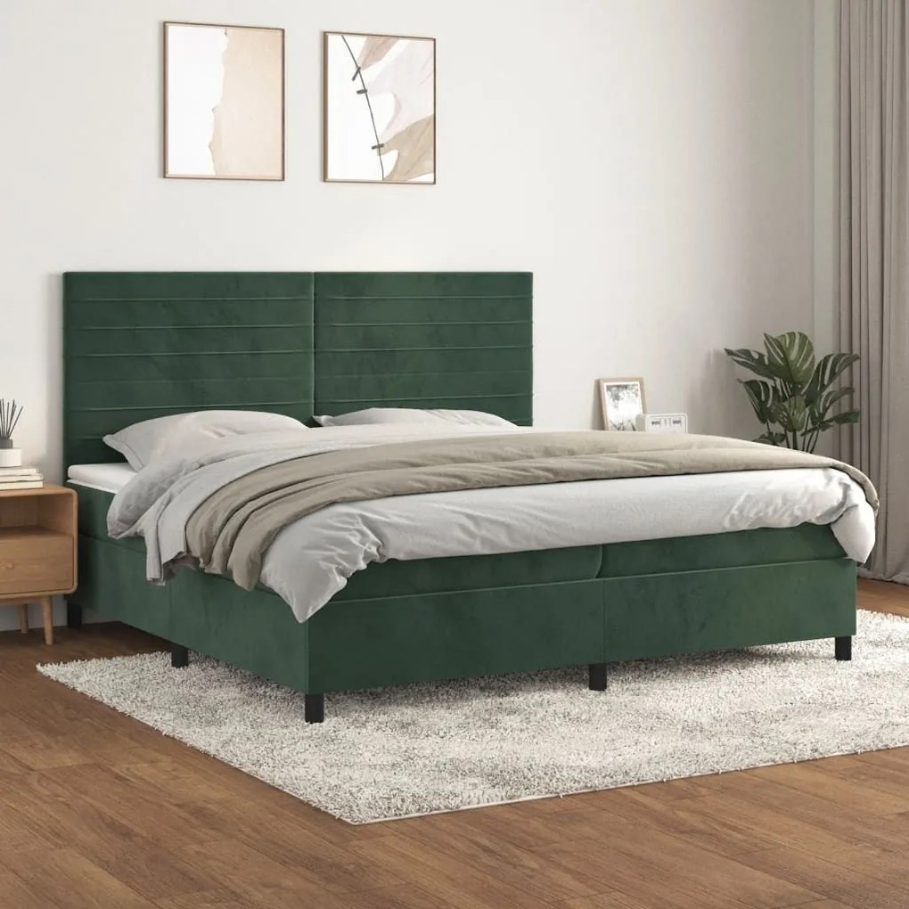 ΚΡΕΒΑΤΙ BOXSPRING ΜΕ ΣΤΡΩΜΑ ΣΚΟΥΡΟ ΠΡΑΣΙΝΟ 200X200ΕΚ. ΒΕΛΟΥΔΙΝΟ 3143106