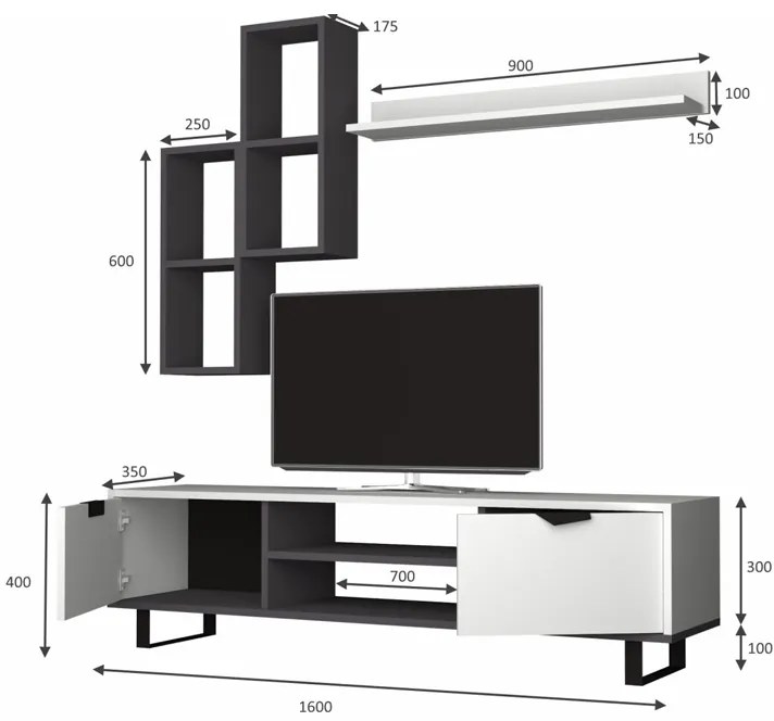 Σύνθεση τηλεόρασης Lonsa Megapap χρώμα λευκό 160x35x40εκ.