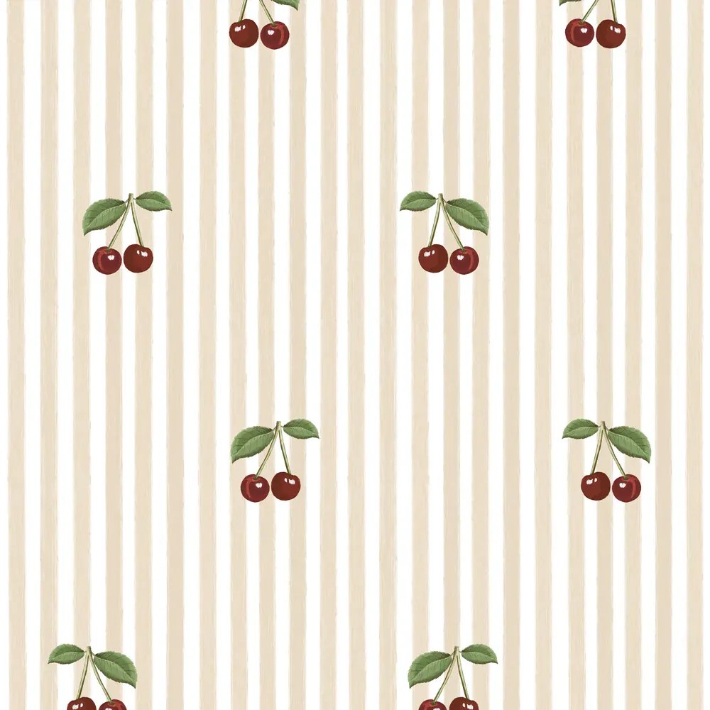 Ταπετσαρία Little Cherries on Beige Stripes