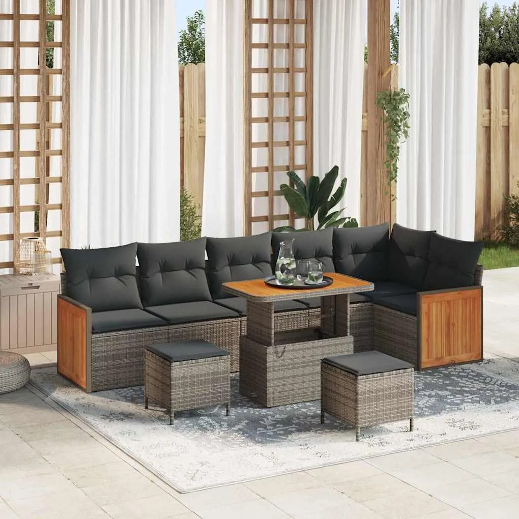vidaXL Σετ Καναπέ Κήπου με μαξιλάρι 9 pcs Γκρι 90 x 55 x 71 cm