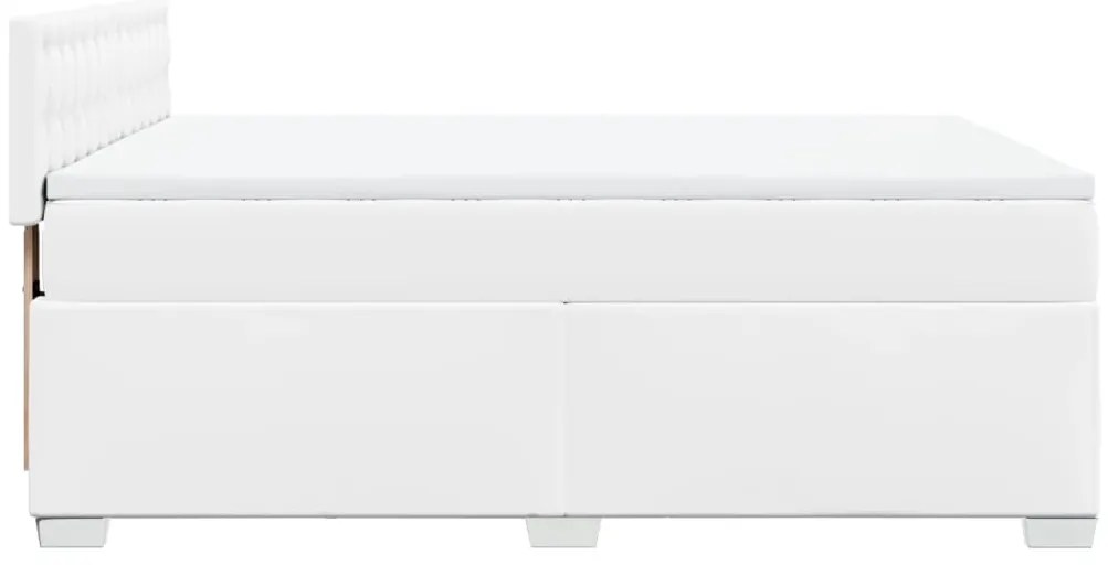 vidaXL Κρεβάτι Boxspring με Στρώμα Λευκό 160x200εκ.από Συνθετικό Δέρμα