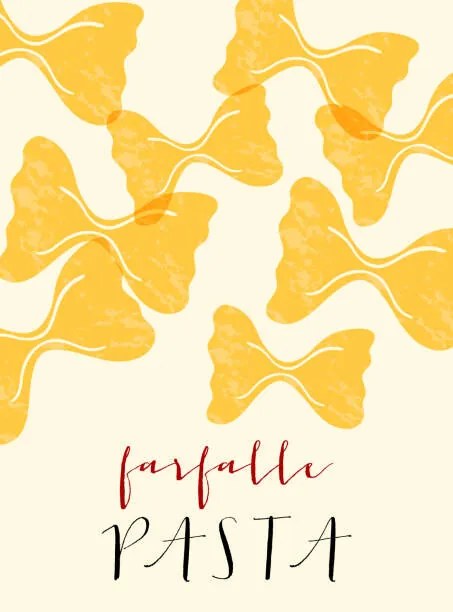 Εικονογράφηση Farfalle Italian pasta. Farfalle poster illustration., Alina Beketova