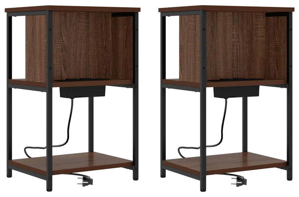 vidaXL Κομοδίνο 2 pcs Καφέ δρυς 38 x 31 x 61 εκ Επεξεργασμένο ξύλο