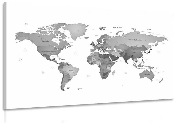 Εικόνα του παγκόσμιου χάρτη σε ασπρόμαυρα χρώματα - 90x60
