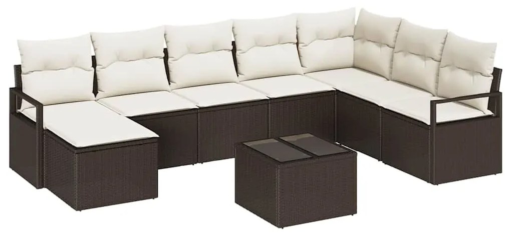 vidaXL Σετ Καναπέ Κήπου 9 pcs Καφέ, Κρέμα Πολυ rattan, βαμμένο ατσάλι
