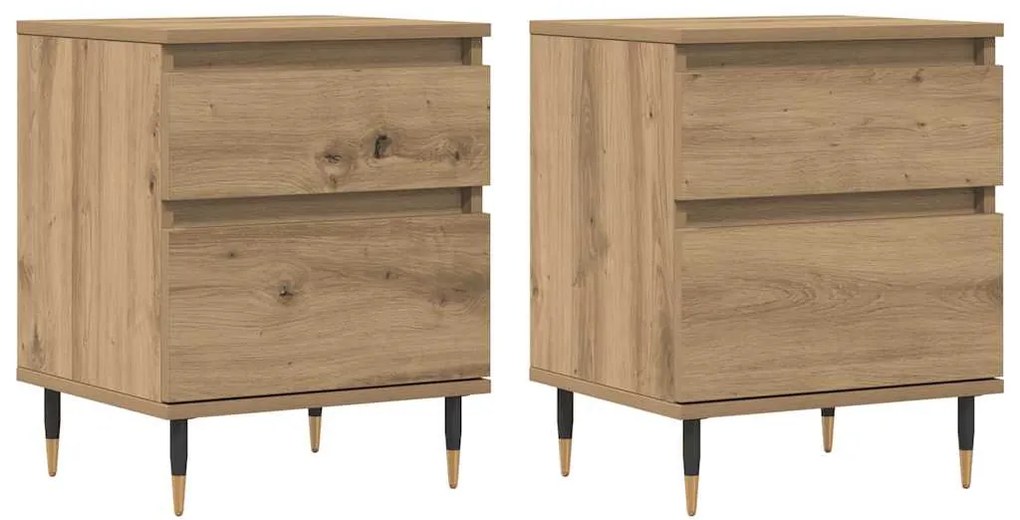 vidaXL Κομοδίνα 2 τεμ. τεχνίτης Δρυς 40 x 35 x 50 εκ. από Επεξεργ Ξύλο