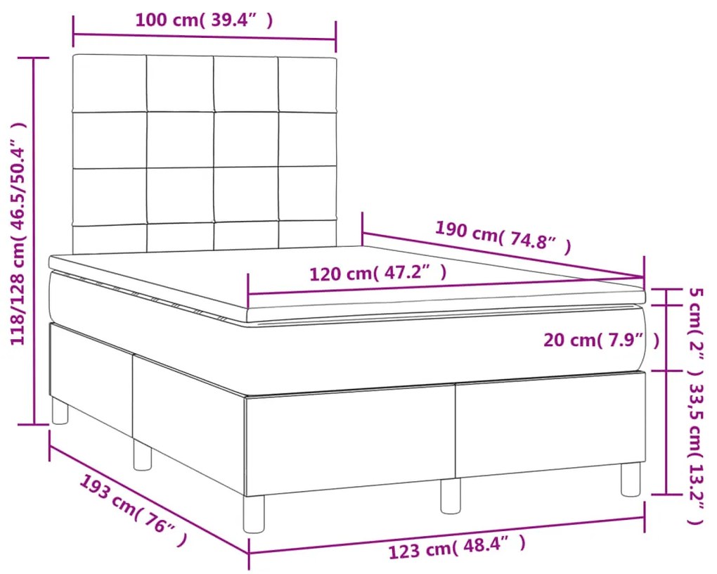 Κρεβάτι Boxspring με Στρώμα &amp; LED Σκ. Μπλε 120x190εκ. Βελούδινο - Μπλε